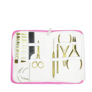 Hair Extension Tools Kit Plastic <b>Clips</b> Scissors Tweezers <b>Roller</b> Set for Installation and Removal Pink Case Hair Extension Kit - Product Image 3