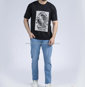 T-shirt noir à manches courtes pour homme, col rond, coupe classique, logo imprimé sur le devant, jersey décontracté, respirant, design à motifs - Product Image 1