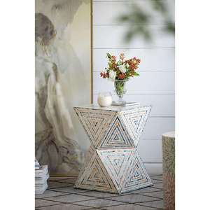 Geometric Triangle Hourglass Accent <b>Stools</b> Mother of Pearl Handcrafted Mosaic Small Side Table For Living Room <b>Bedroom</b> Decor - Product Image 3