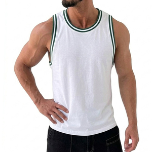 Wholesale Bulk Custom Made Men's Summer Muscle Tank Top Striped Rib Trim Casual Streetwear Urban Sleeveless Tee Stylish Tank Top - Product Image 6