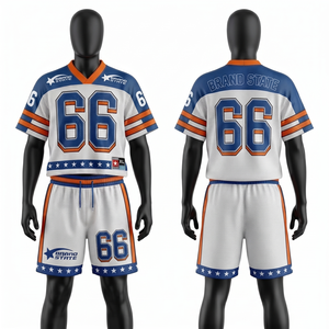 Ensemble de short en jersey de maille polyester respirant de qualité supérieure 140 GSM, blanc, bleu, orange, sublimation personnalisée, vêtements de sport d'équipe - Product Image 1