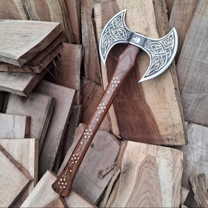 STEEL CRAFT INTERNATIONAL Hache à double tête en acier au carbone forgé à la main, 18 pouces, manche en bois de frêne pleine longueur, qualité DIY, ODM 1 - Product Image 1