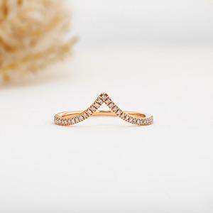 แหวนเพชรทองคำแท้รูปเชฟรอน: แหวนรูปตัว "V" แบบซ้อนได้ - Product Image 5