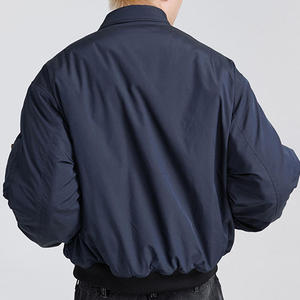 Men's Navy Blue Bomber Jacket Zipper Closure <b>Turn</b>-down Collar Casual Polyester Material Regular Fit Autumn Wear - Product Image 3