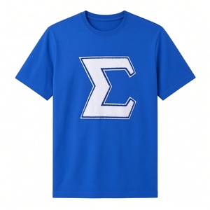 Camiseta Azul Rey de Manga Corta con Cuello Redondo y Bordado de Chenilla Blanco con Letras Griegas Sigma, Ropa Casual Universitaria - Product Image 3