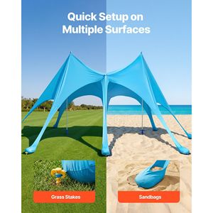 Tenda da Spiaggia UPF50+ con Protezione Solare, Altezza 2,8 m, Montaggio Facile, 6x4 m, con Sacchi di Sabbia e Pali per Stabilità - Product Image 5
