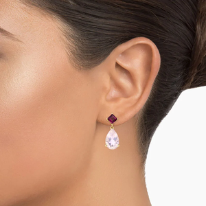Pendientes de Oro de 18K para Mujer con Turmalina Rosa y Cuarzo Rosa en Corte Pera, Estilo Clásico, Joyería para Boda - Product Image 6