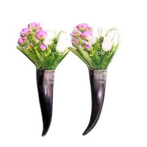 Ensemble de décoration artisanale traditionnelle pour la maison, vase à fleurs en corne de buffle antique, résine, corne naturelle - Product Image 5