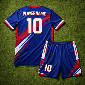 ชุดฟุตบอลทีมแบบกำหนดเองสำหรับโรงเรียนและลีก  แบบสั้น แห้งเร็ว ระบายอากาศได้ดี ผ้าโพลีเอสเตอร์ 100%  พร้อมสกรีนชื่อและหมายเลขผู้เล่น - Product Image 2