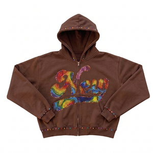 Sweat à capuche zippé pour homme, style hiver, manches classiques, logo frontal, strass, fabrication usine, prix raisonnable - Product Image 2