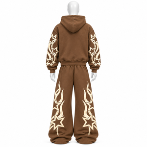 Ensemble de survêtement unisexe personnalisé avec logo imprimé, effet délavé, style streetwear, sweat à capuche et pantalon de survêtement, 100 % coton, décontracté, automne, adulte - Product Image 5