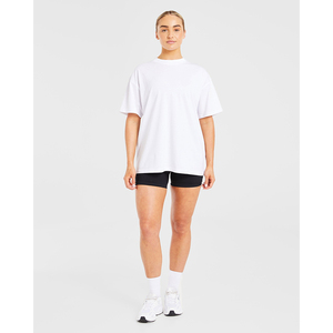 New Design Women <b>White</b> Crew Neck Short Sleeve Loose Fit Cotton T-Shirt With Black Shorts <b>Set</b> Casual Women Summer Wear - Product Image 1