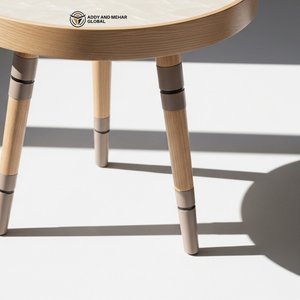 Artisan Tripod Wooden <b>Stool</b> Luxury Cream Marble-Effect Side <b>Table</b> Modern Tapered Leg Accent Furniture - Product Image 4