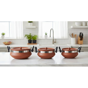 SwamiG TradeX Juego de 3 Tapas Tradicionales de Barro Natural Terracota Hechas a Mano, Ecológicas, Resistentes a la Decoloración, Antiadherentes y Ligeras - Product Image 2