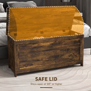 Banc de rangement en bois brun rustique pour enfants et adolescents avec 2 charnières de sécurité et poignées latérales pour salle de jeux - Product Image 4