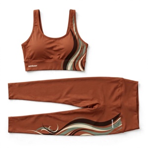 Ensemble de yoga 2 pièces Amkoor pour femme : Soutien-gorge de sport dos nageur et Legging taille haute longueur intégrale, motif uni, en polyester anti-transpiration à séchage rapide - Product Image 3