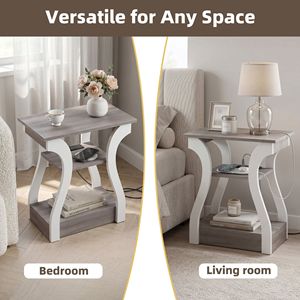 3-Tier <b>Slim</b> End <b>Table</b> with Charging Station Modern Nightstand for Small Spaces - Product Image 4