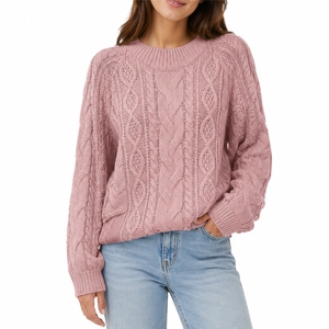 Pull pour femme couleur blush, tricot torsadé, élégant, confortable, chaud, pull décontracté de qualité supérieure, tendance de la mode hivernale pour femmes - Product Image 1