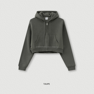 Sudaderas con capucha de lana con cremallera y lavado ácido de peso pesado con hoyuelos verdes para mujer, sudaderas con capucha ecológicas personalizables, Parte delantera bordada - Product Image 2