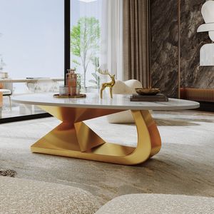 Table basse élégante et moderne en pierre frittée avec base en acier inoxydable, pièce maîtresse durable pour le salon - Product Image 5