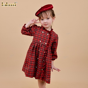 DR4512 Children ODM Scarlet Casual Floral Tartan Velvet Sleeveless Midi Dress Hand Smocked Eco-Friendly 100% Cotton OEKO-<b>TEX</b> - Product Image 4
