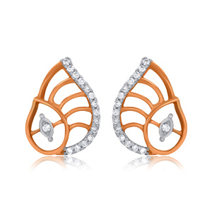 Boucles d'oreilles en or rose plaqué avec feuilles de diamants, style romantique pour femme, à porter au quotidien, bijoux clous en diamant naturel taille brillant ronde couleur G - Product Image 1