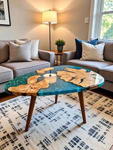 <b>Epoxy</b> Resin Eco-Friendly <b>Coffee</b> <b>Table</b> Live Edge Ocean River Design Custom Handmade Home Decor with Customized Color and Size - Product Image 3