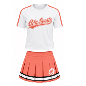 Ensemble uniforme de cheerleading blanc corail : T-shirt à manches courtes et jupe plissée – Tenue de sport pour l'entraînement et la performance - Product Image 1