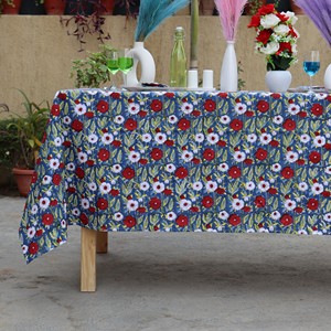 Floral Printed Cotton <b>Tablecloth</b> Blue Red White Outdoor Washable Pastoral Style Durable Washable Customizable <b>Square</b> <b>Tablecloth</b> - Product Image 1