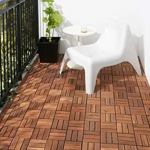 12-Slat Wood Effect Terrace Flooring Tiles 30x30 Cm Interlocking Click System For Indoor And Outdoor Use
