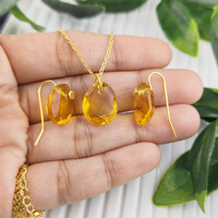 925 argent Sterling forme d'oeuf Citrine Quartz pierres précieuses collier et boucle d'oreille ensemble bijoux de mode ensemble de bijoux complet grossiste