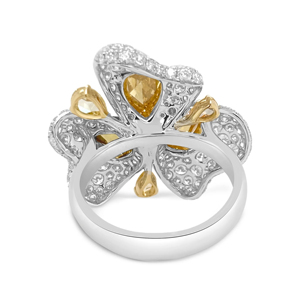 Flower Shape <b>Cocktail</b> <b>Ring</b> With Pear Cut Yellow Diamond 18K Solid <b>Gold</b> Women's Luxury Fine Jewelry - Product Image 2