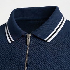 Men's Navy <b>Blue</b> Short Sleeve <b>Polo</b> <b>Shirt</b> With Zipper And Pocket Casual Knitted Solid Design Regular Fit Breathable - Product Image 4