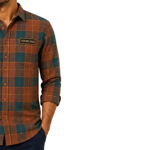 Chemise à carreaux marron rouille et turquoise à manches longues pour homme, personnalisable avec logo, boutonnée, en coton, décontractée, vente en gros, fabricant de vêtements - Product Image 4