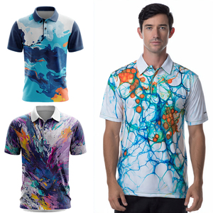 Chemises polo sublimées OEM pour hommes, chemises polo boutonnées d'été imprimées, 100% polyester, chemises polo de golf sublimées pour hommes - Product Image 1