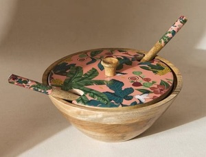 Bol à salade en bois avec 2 cuillères, logo personnalisé, bol rond en bois, boîte avec impression émaillée, bol de service décoratif en bois d'acacia, ensemble de service - Product Image 1