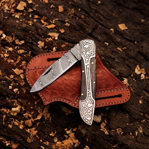 Cuchillo Plegable de Bolsillo Personalizado, Hecho a Mano, de Grado Industrial/DIY, para Camping, 7.5 Pulgadas, Acero de Damasco, Mango de Madera y Acero, Cambio Rápido - Product Image 6