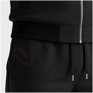 Ensemble de survêtement noir pour homme, manches longues, col montant, fermeture éclair sur le devant, couleur unie, coupe sportive, coupe régulière, vêtements d'automne - Product Image 5