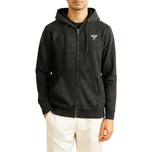 Mens Full <b>Zip</b> <b>Hoodie</b> With Drawstring Hood Kangaroo Pocket Long Sleeve Casual <b>Black</b> Solid Color Hooded Sweatshirt for Men - Product Image 1