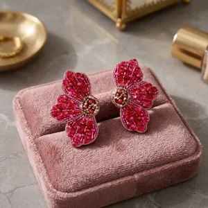 Pendientes de botón bohemios con cuentas Rosette Ember, modernos pendientes colgantes con diseño de flor religiosa, hechos de titanio y cuarzo para fiestas - Product Image 6