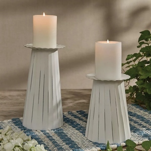 New design white metal <b>small</b> large <b>candle</b> holder 2 pc set pillar <b>candle</b> holder decorative <b>candle</b> stand table decor customization - Product Image 4