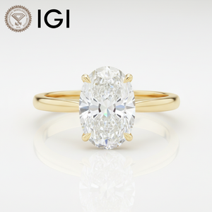 Bague de fiançailles solitaire ANIVA moderne en or jaune 9K certifiée IGI VS1 couleur G 1-5 carats, diamant de laboratoire taille ovale serti à griffes - Product Image 1