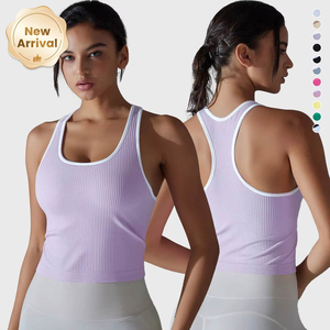 Women's Black Ribbed Short Tank <b>Top</b> Scoop Neck Knitted Breathable Minimalist Hip Hop Style for Gym Yoga Fitness - Product Image 5