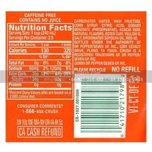 ขวดน้ำอัดลมสีส้มบดขนาด355มล. บรรจุภัณฑ์สดทำจากคาร์บอเนตกลิ่นผลไม้และรสหวาน - Product Image 4