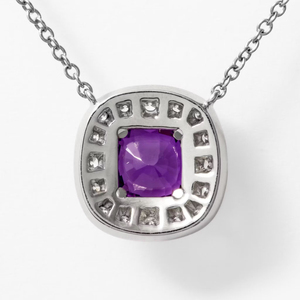 Stunning 14K White Gold Cushion Purple Sapphire and D G VS Diamond Halo Pendant Necklace Perfect for Bridal Styling and Parties - Product Image 2