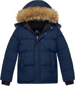 PARVALUE Men's Navy Blue Fleece Hooded Puffer Jacket Waterproof Zipper Closure 100% Down <b>Lightweight</b> Windproof Winter <b>Coat</b> - Product Image 1