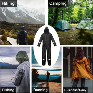 Chaqueta de Senderismo Reversible Negra, Cortavientos, Transpirable, con Tiras Reflectantes, Conjunto Impermeable para Adultos Unisex - Product Image 5