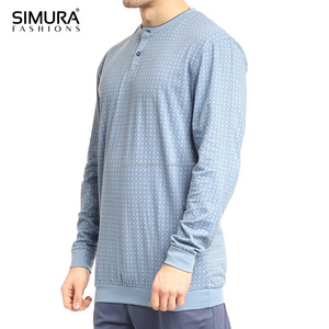 T-shirt en tricot à manches longues et col rond pour homme SIMURA, coupe classique, teinture unie, noir, mélange de coton, vêtements décontractés, taille adulte - Product Image 3
