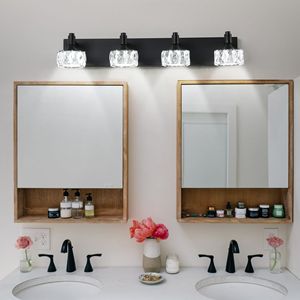 Moderna Lámpara de Vanidad LED de 4 Luces en Negro Mate con Elegantes Pantallas de Cristal Contemporáneas para Aplique de Pared de Baño - Product Image 1