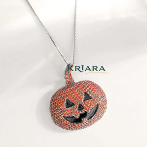 Pendentif citrouille en argent 925 avec strass orange, charme mignon d'Halloween pour fête, bijoux unisexes - Product Image 2